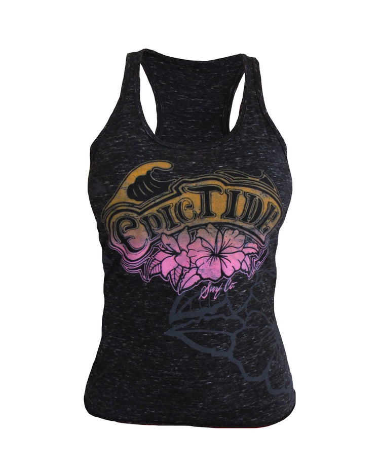 WOMENS HIBISCUS FLOWER RIB TANK TOP