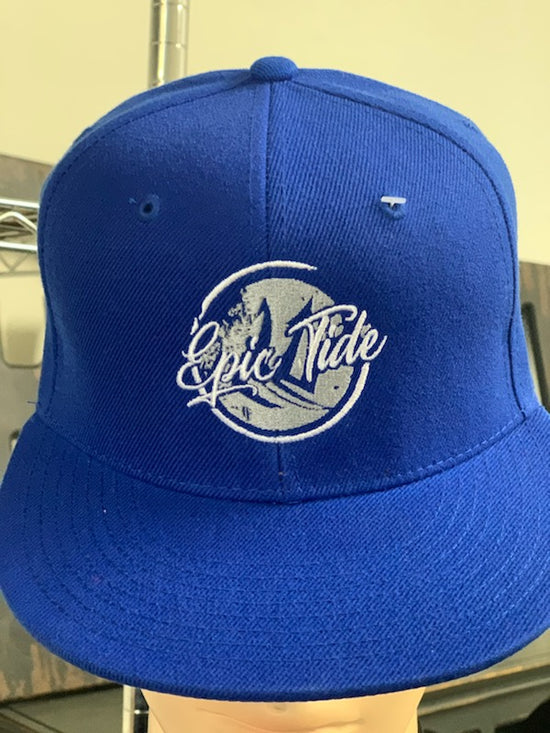 White and Silver on Electric Blue Cap